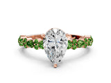 Rose gold Pear Cut Diamond Side Stone Solitaire Ring with Round with Peridot side stone and Four-Prong Setting