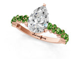 Rose gold Pear Cut Diamond Side Stone Solitaire Ring with Round with Peridot side stone and Four-Prong Setting_1