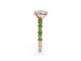 Rose gold Pear Cut Diamond Side Stone Solitaire Ring with Round with Peridot side stone and Four-Prong Setting_2