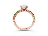 Rose gold Pear Cut Diamond Side Stone Solitaire Ring with Round with Peridot side stone and Four-Prong Setting_3