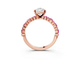 Rose gold Pear Cut Diamond Side Stone Solitaire Ring with Round with Pink Sapphire side stone and Four-Prong Setting_3