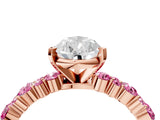 Rose gold Pear Cut Diamond Side Stone Solitaire Ring with Round with Pink Sapphire side stone and Four-Prong Setting_4