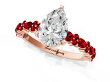 Rose gold Pear Cut Diamond Side Stone Solitaire Ring with Round with Ruby side stone and Four-Prong Setting_1