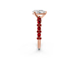 Rose gold Pear Cut Diamond Side Stone Solitaire Ring with Round with Ruby side stone and Four-Prong Setting_2