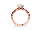 Rose gold Pear Cut Diamond Side Stone Solitaire Ring with Round with Ruby side stone and Four-Prong Setting_3