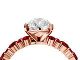 Rose gold Pear Cut Diamond Side Stone Solitaire Ring with Round with Ruby side stone and Four-Prong Setting_4