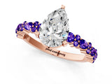 Rose gold Pear Cut Diamond Side Stone Solitaire Ring with Round with Tanzanite side stone and Four-Prong Setting_1