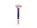 Rose gold Pear Cut Diamond Side Stone Solitaire Ring with Round with Tanzanite side stone and Four-Prong Setting_2
