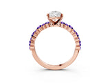 Rose gold Pear Cut Diamond Side Stone Solitaire Ring with Round with Tanzanite side stone and Four-Prong Setting_3