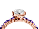 Rose gold Pear Cut Diamond Side Stone Solitaire Ring with Round with Tanzanite side stone and Four-Prong Setting_4