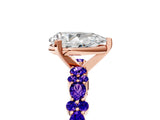 Rose gold Pear Cut Diamond Side Stone Solitaire Ring with Round with Tanzanite side stone and Four-Prong Setting_5