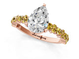 Rose gold Pear Cut Diamond Side Stone Solitaire Ring with Round with Yellow Sapphire side stone and Four-Prong Setting_1