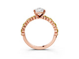 Rose gold Pear Cut Diamond Side Stone Solitaire Ring with Round with Yellow Sapphire side stone and Four-Prong Setting_3