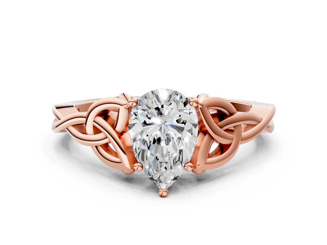 Rose gold Pear Cut Diamond Solitaire Celtic Knot Ring with Four-Prong Setting_128