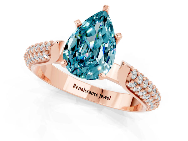 Rose gold Pear Cut Diamond Solitaire Engagement Ring with Pavé Band and Four-Prong Setting