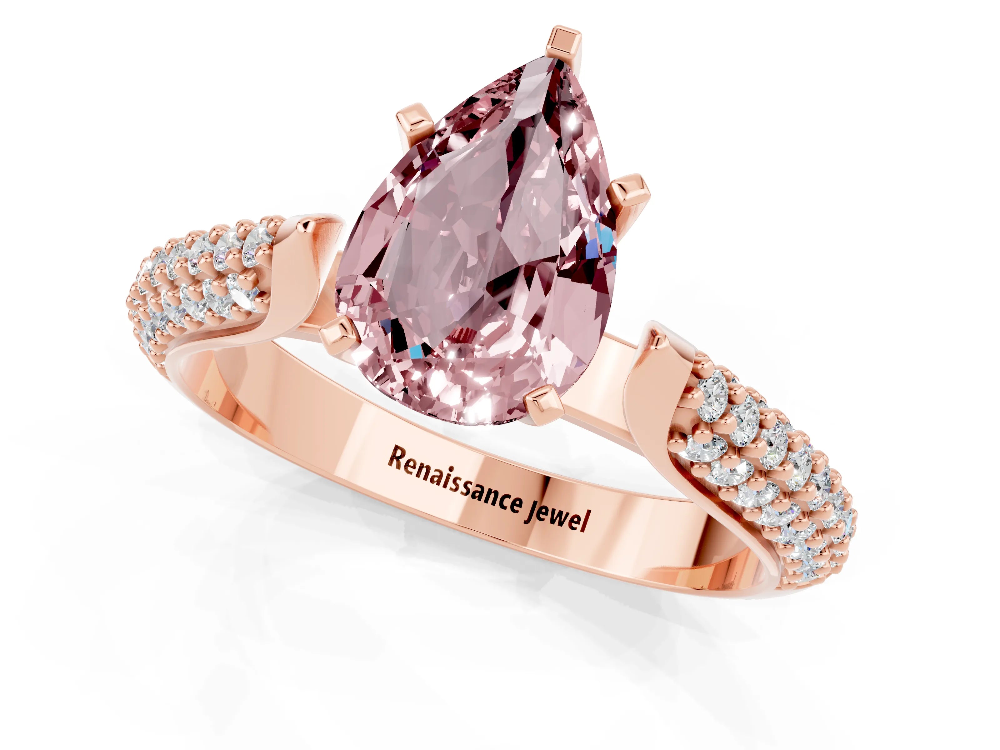 Rose gold Pear Cut Diamond Solitaire Engagement Ring with Pavé Band and Four-Prong Setting_1