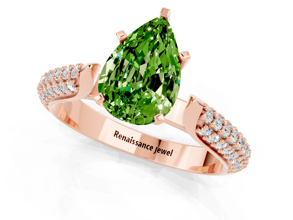 Rose gold Pear Cut Diamond Solitaire Engagement Ring with Pavé Band and Four-Prong Setting