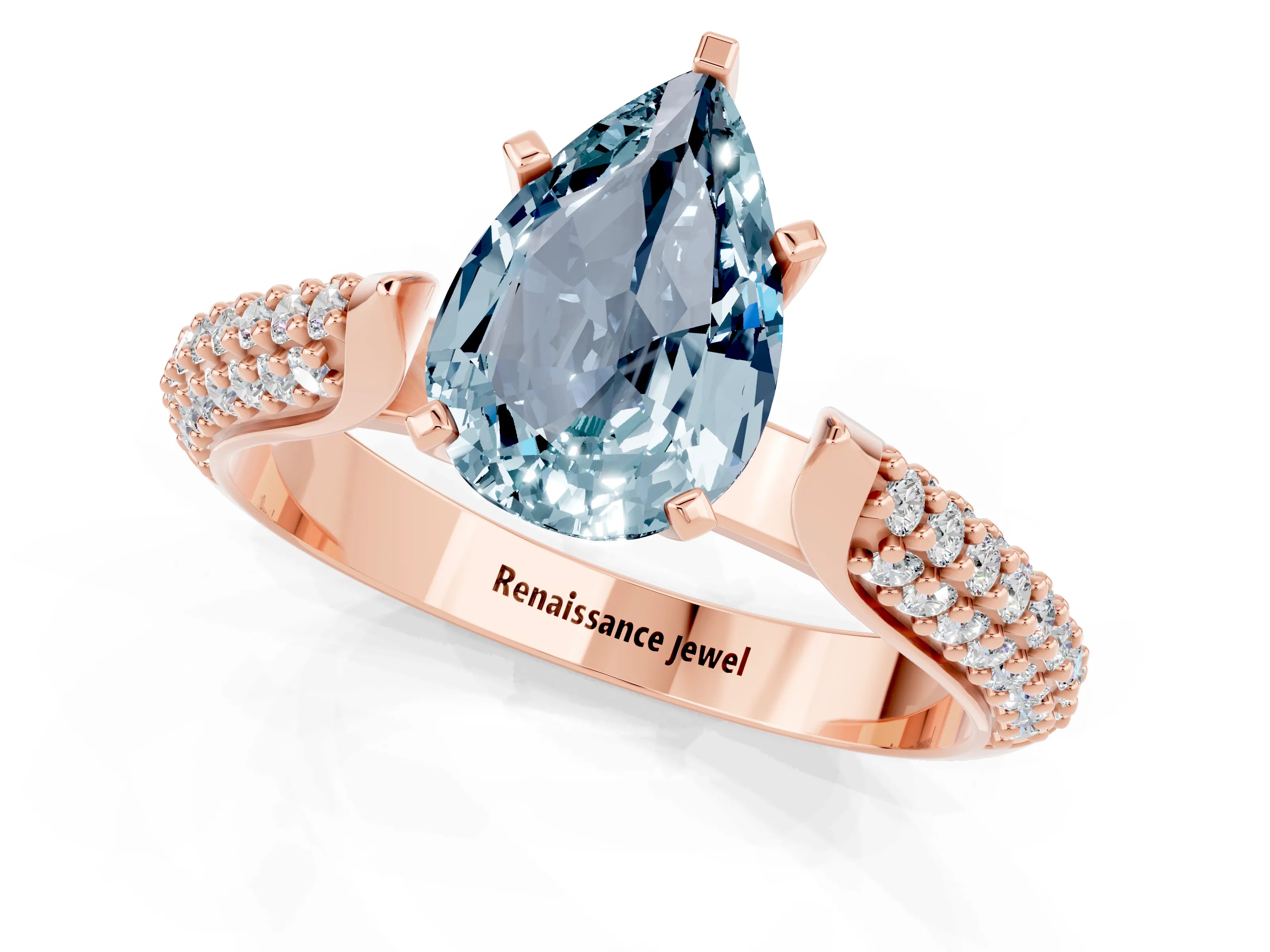 Rose gold Pear Cut Diamond Solitaire Engagement Ring with Pavé Band and Four-Prong Setting_1