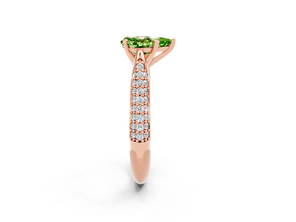 Rose gold Pear Cut Diamond Solitaire Engagement Ring with Pavé Band and Four-Prong Setting