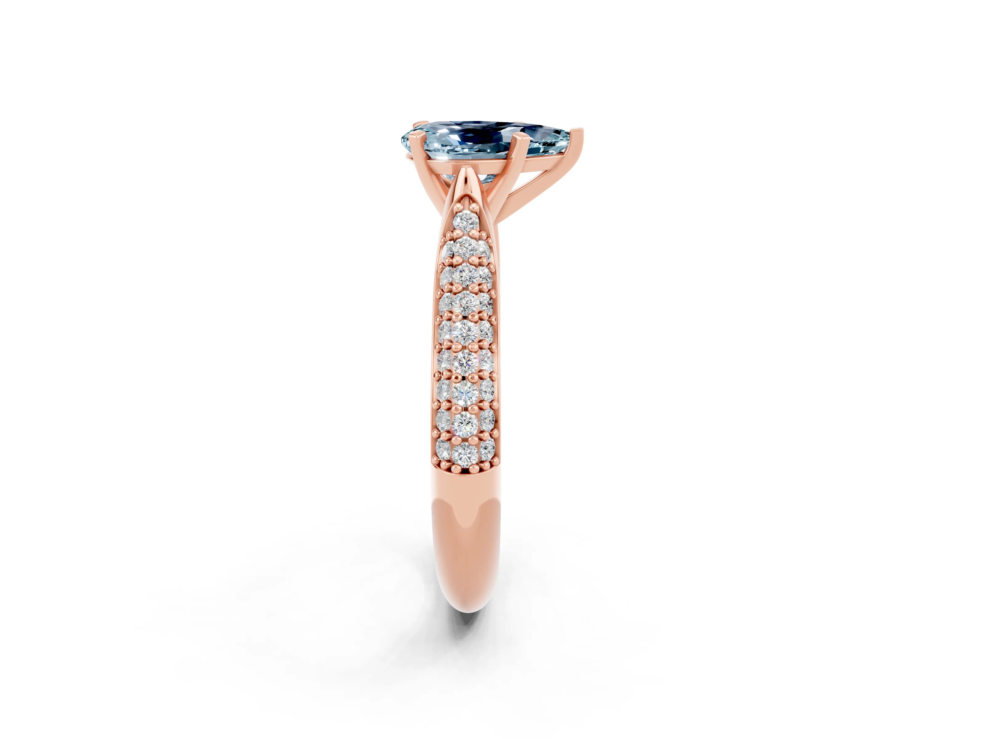 Rose gold Pear Cut Diamond Solitaire Engagement Ring with Pavé Band and Four-Prong Setting_2