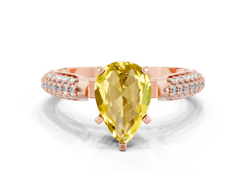Rose gold Pear Cut Diamond Solitaire Engagement Ring with Pavé Band and Four-Prong Setting