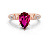 Rose gold Pear Cut Diamond Solitaire Engagement Ring with Pavé Band and Four-Prong Setting