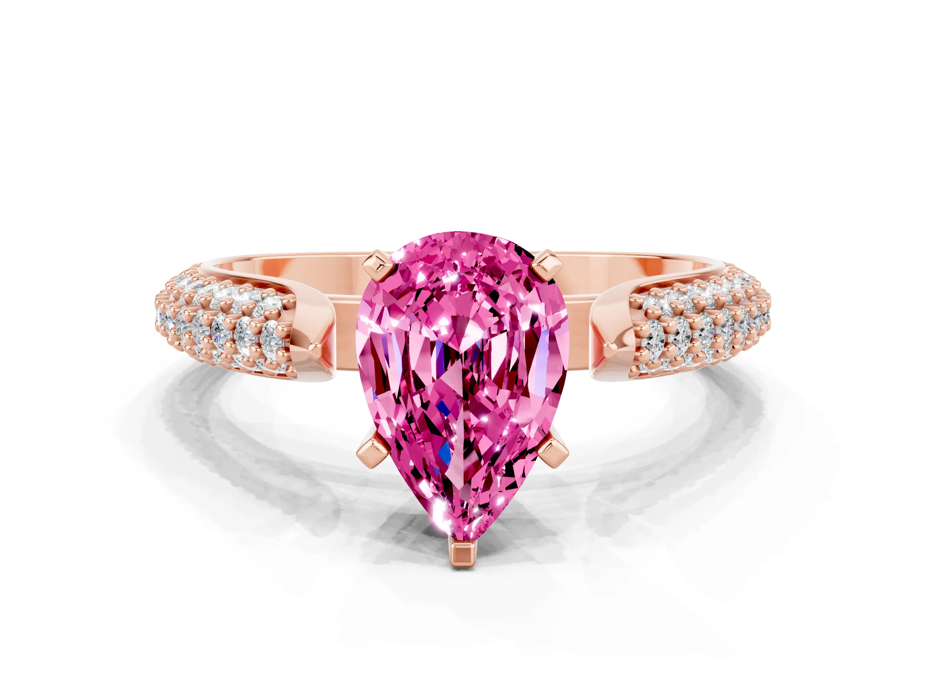 Rose gold Pear Cut Diamond Solitaire Engagement Ring with Pavé Band and Four-Prong Setting