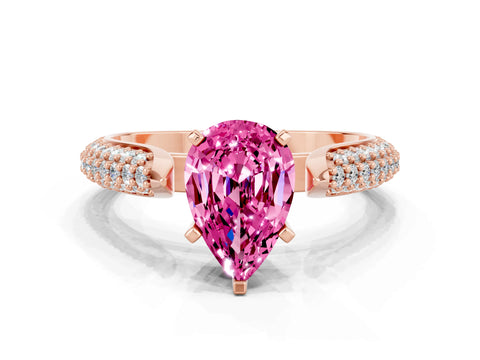 Rose gold Pear Cut Diamond Solitaire Engagement Ring with Pavé Band and Four-Prong Setting
