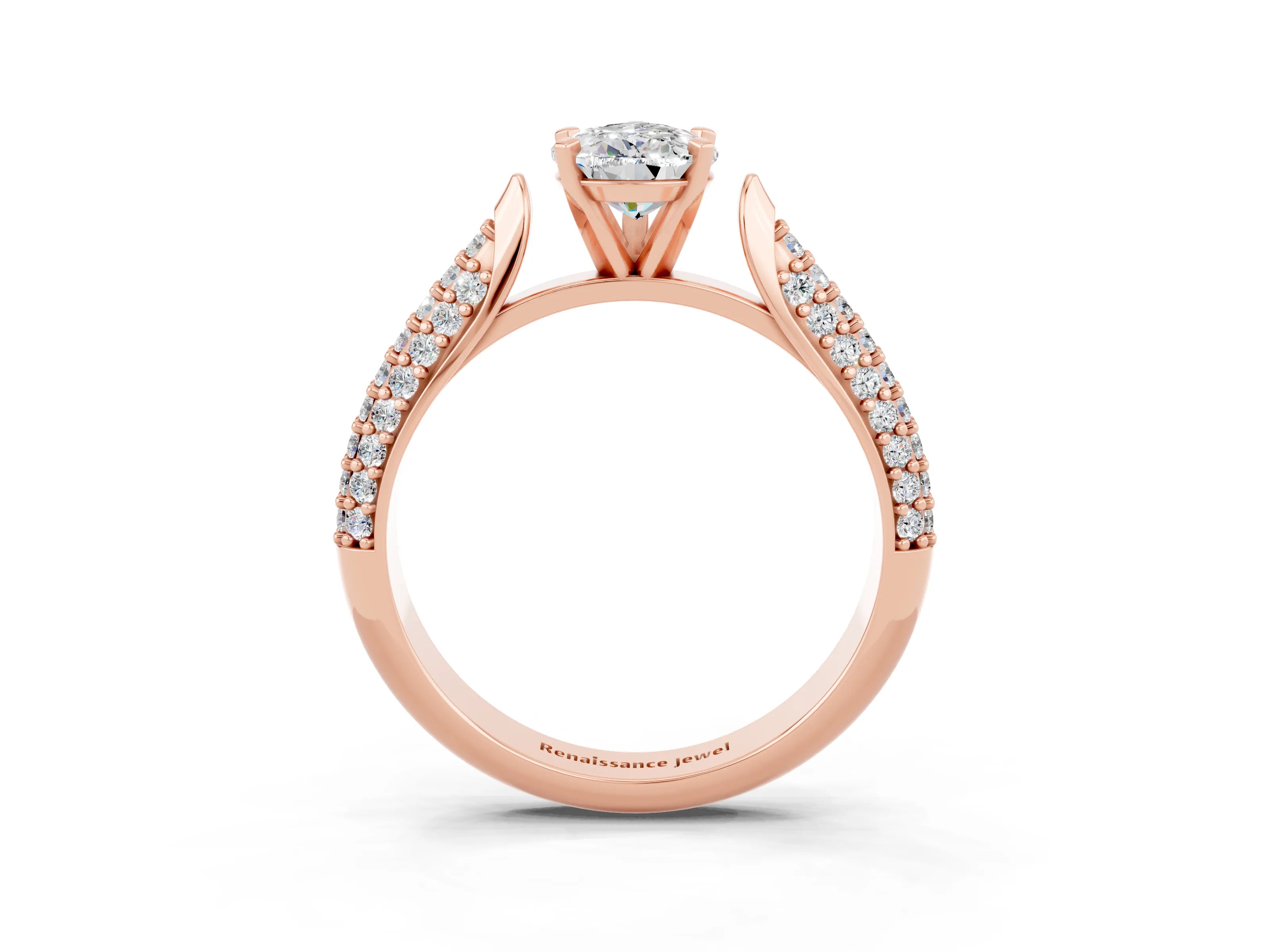 Rose gold Pear Cut Diamond Solitaire Engagement Ring with Pavé Band and Four-Prong Setting_3