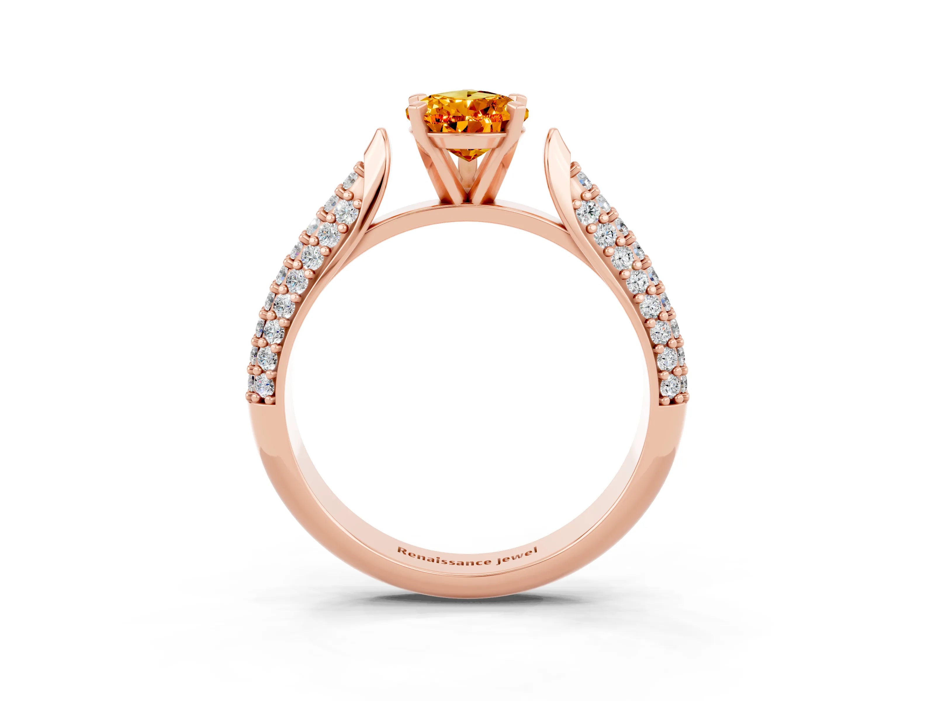 Rose gold Pear Cut Diamond Solitaire Engagement Ring with Pavé Band and Four-Prong Setting_3