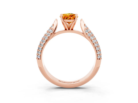 Rose gold Pear Cut Diamond Solitaire Engagement Ring with Pavé Band and Four-Prong Setting_3