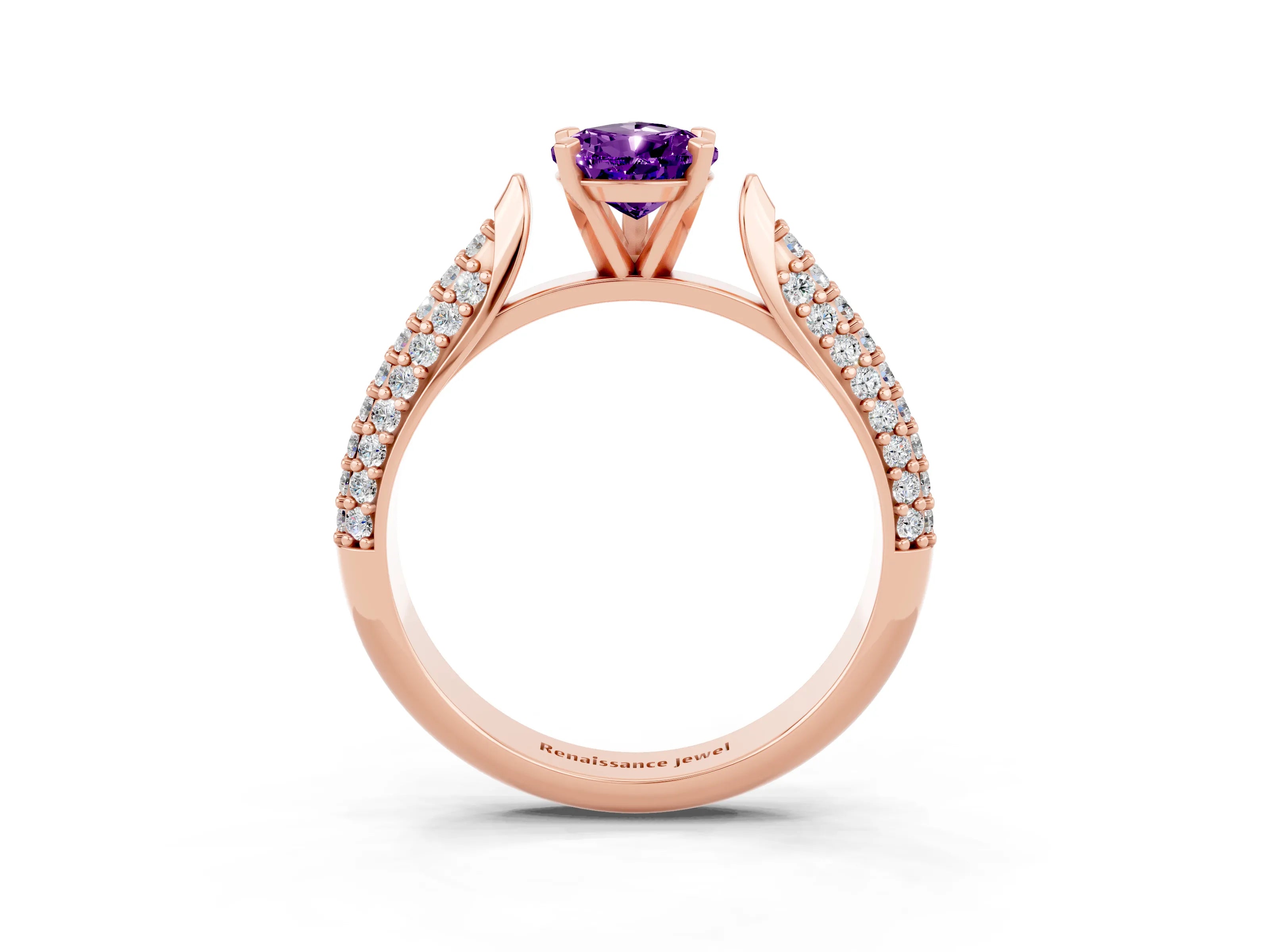 Rose gold Pear Cut Diamond Solitaire Engagement Ring with Pavé Band and Four-Prong Setting_3