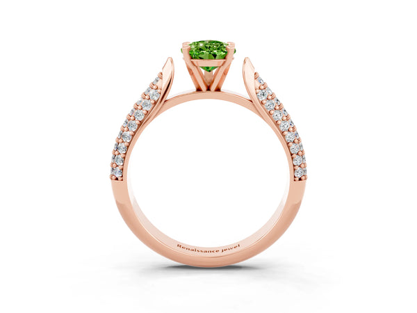 Rose gold Pear Cut Diamond Solitaire Engagement Ring with Pavé Band and Four-Prong Setting