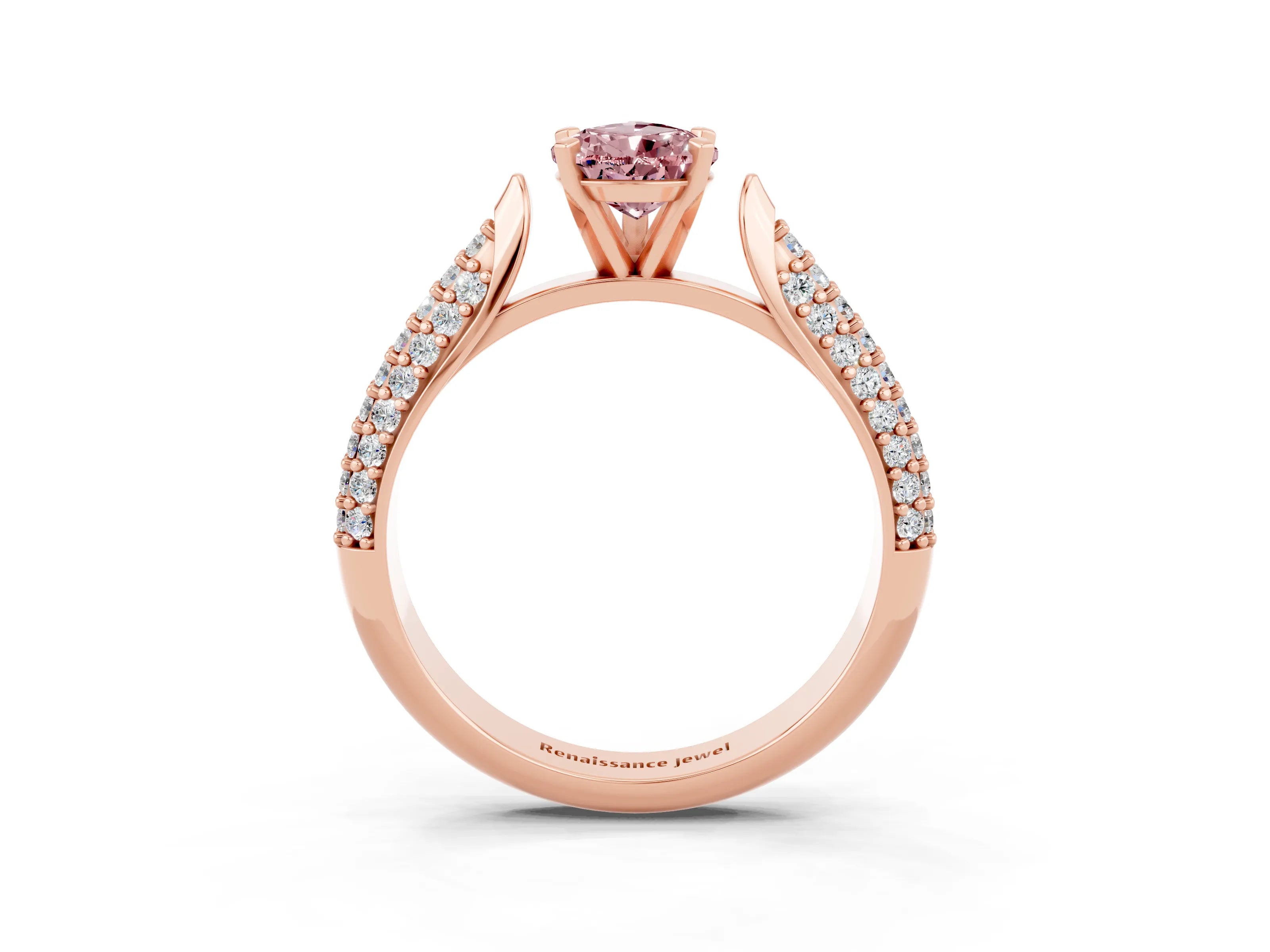 Rose gold Pear Cut Diamond Solitaire Engagement Ring with Pavé Band and Four-Prong Setting_3