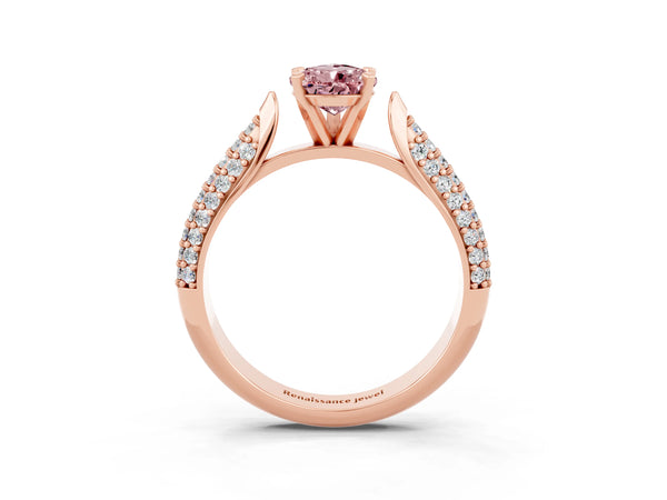 Rose gold Pear Cut Diamond Solitaire Engagement Ring with Pavé Band and Four-Prong Setting