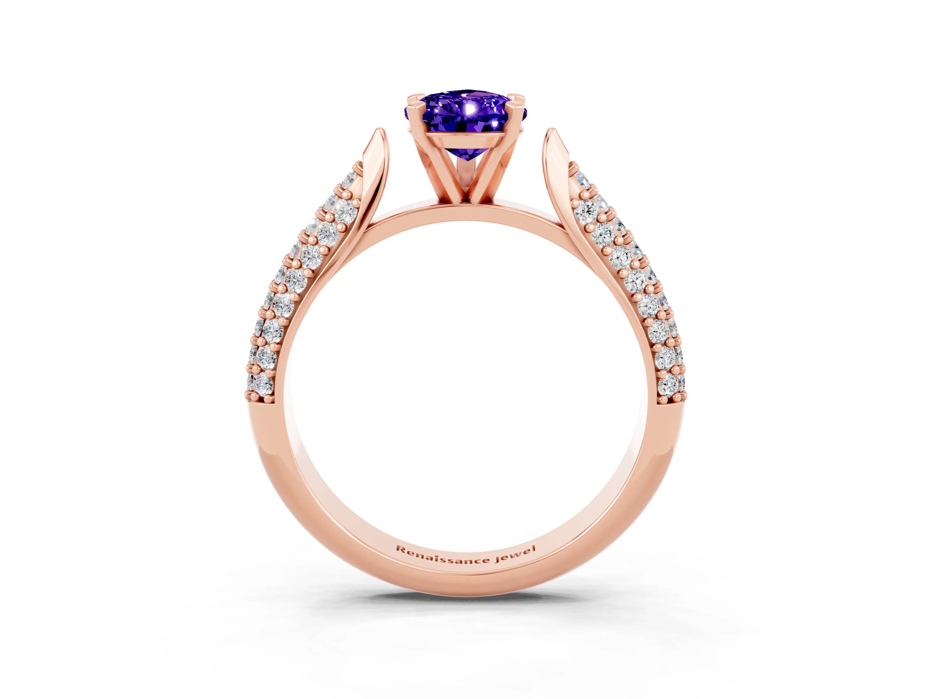 Rose gold Pear Cut Diamond Solitaire Engagement Ring with Pavé Band and Four-Prong Setting_3