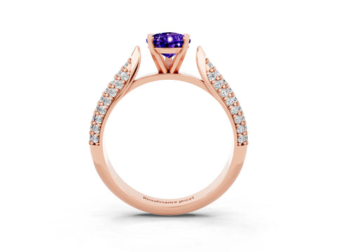 Rose gold Pear Cut Diamond Solitaire Engagement Ring with Pavé Band and Four-Prong Setting_3