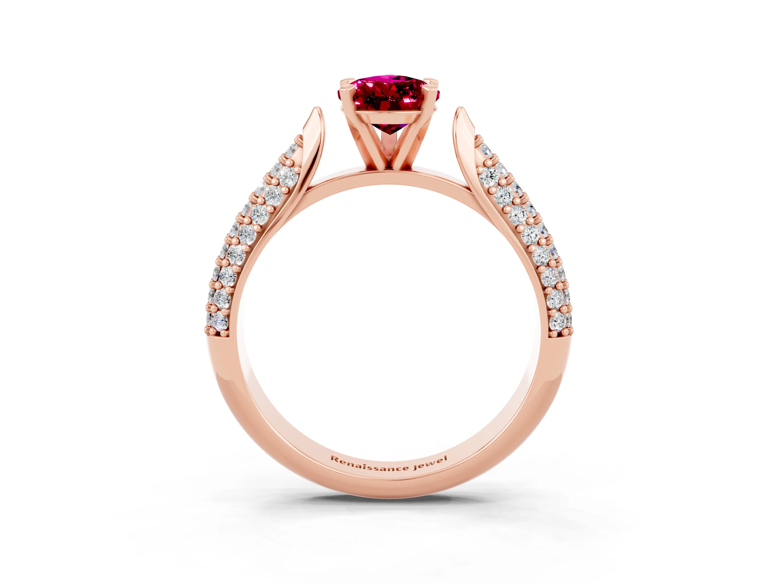 Rose gold Pear Cut Diamond Solitaire Engagement Ring with Pavé Band and Four-Prong Setting_3