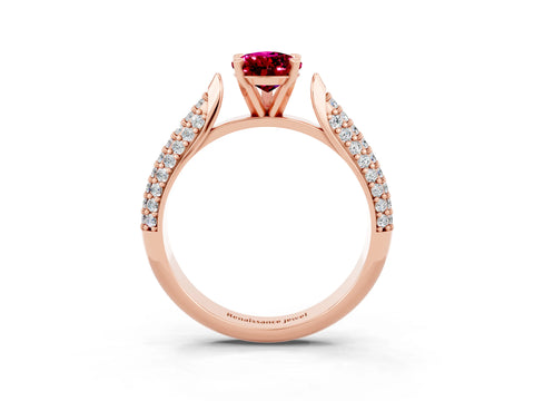 Rose gold Pear Cut Diamond Solitaire Engagement Ring with Pavé Band and Four-Prong Setting_3