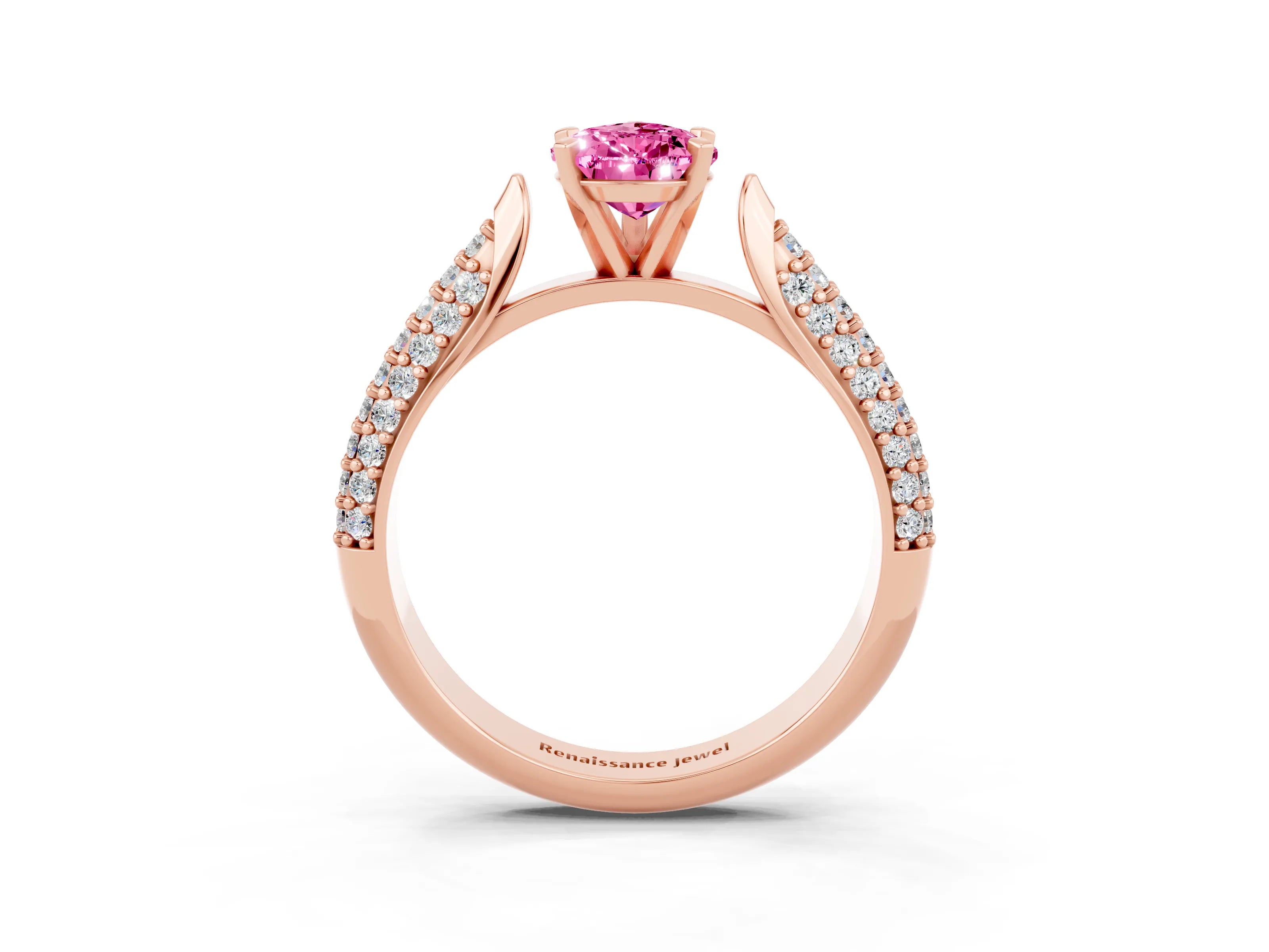 Rose gold Pear Cut Diamond Solitaire Engagement Ring with Pavé Band and Four-Prong Setting_3