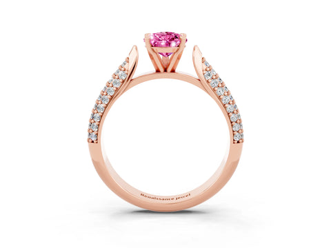 Rose gold Pear Cut Diamond Solitaire Engagement Ring with Pavé Band and Four-Prong Setting_3
