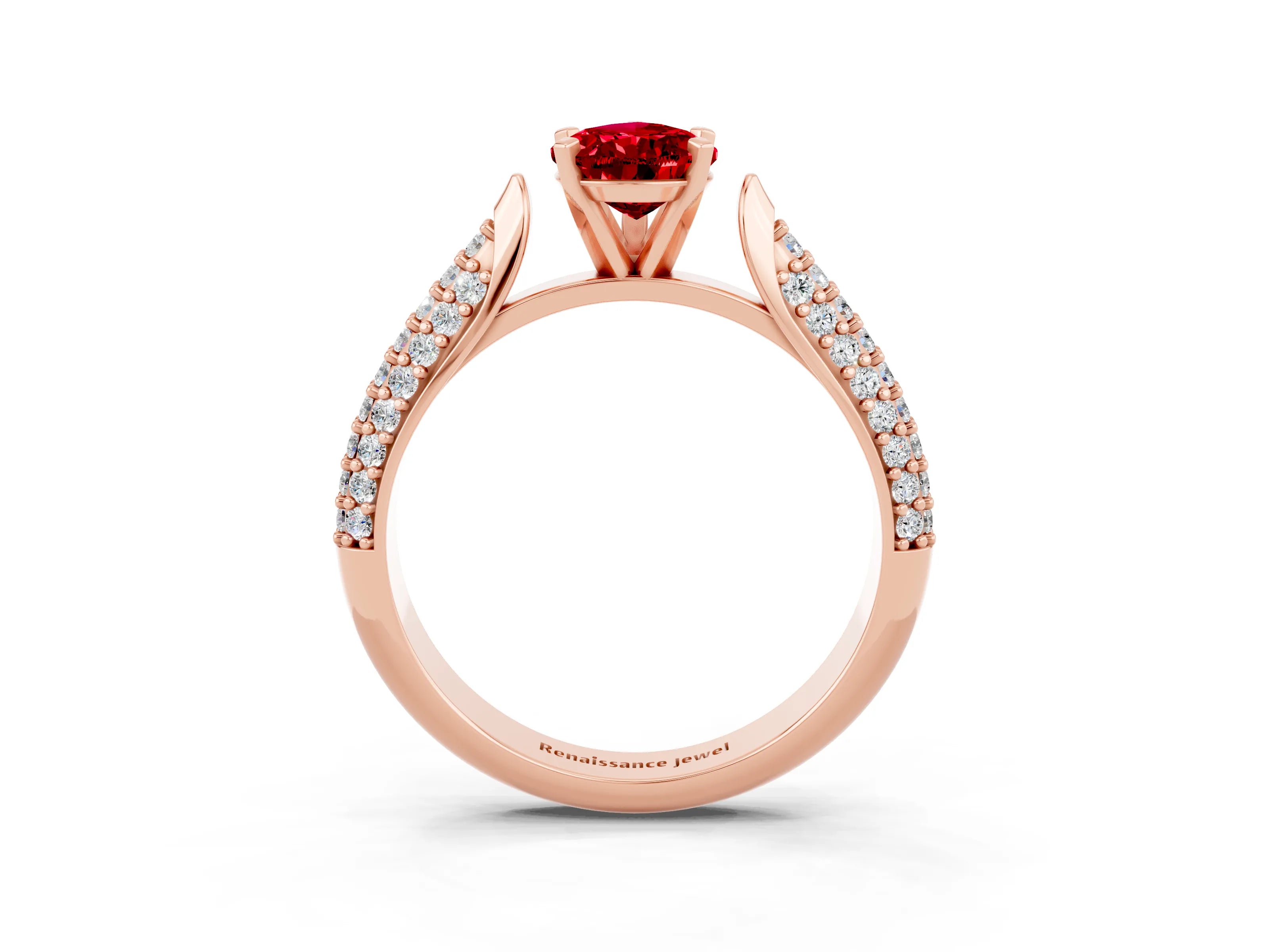 Rose gold Pear Cut Diamond Solitaire Engagement Ring with Pavé Band and Four-Prong Setting_3