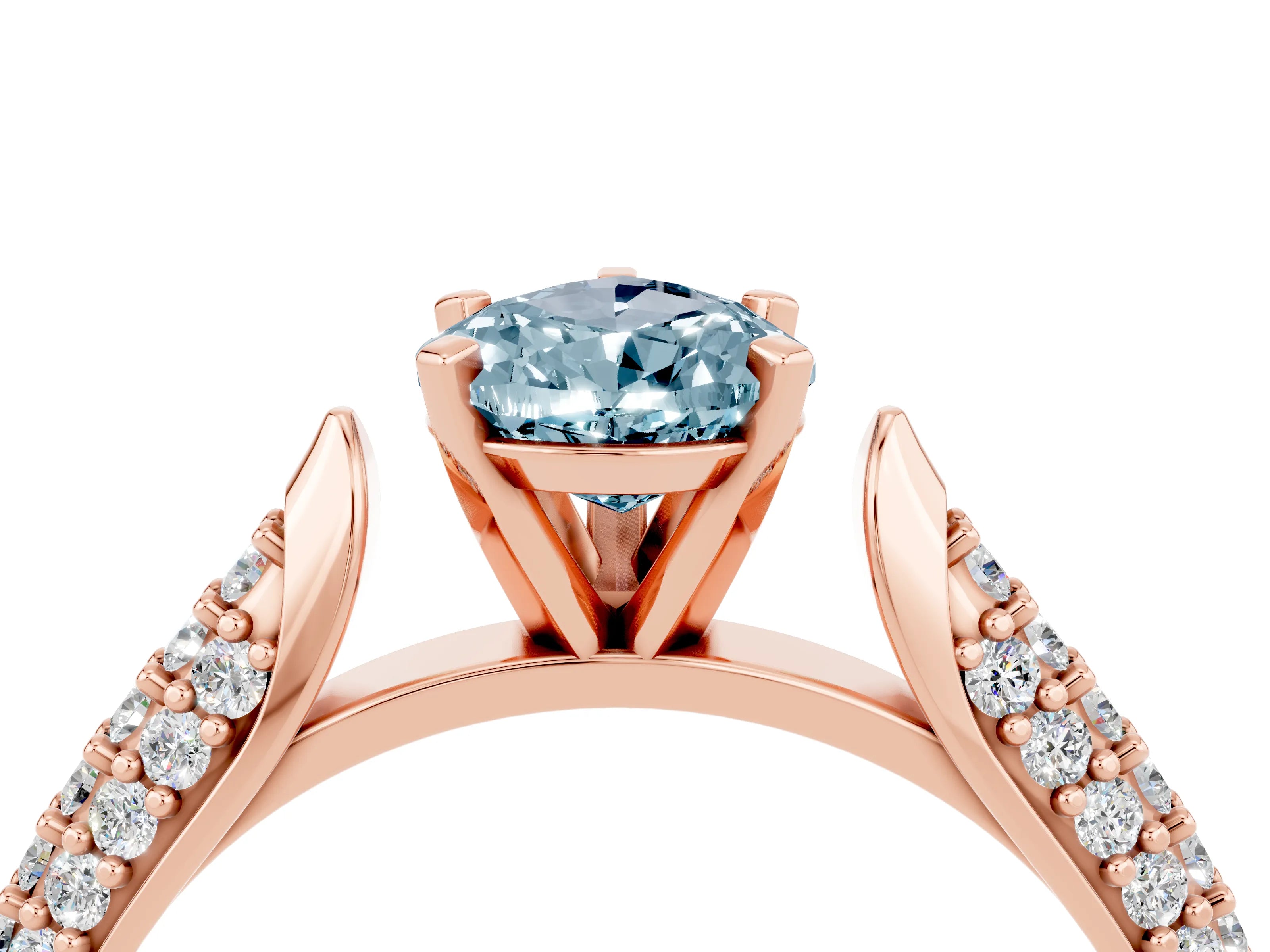 Rose gold Pear Cut Diamond Solitaire Engagement Ring with Pavé Band and Four-Prong Setting_4