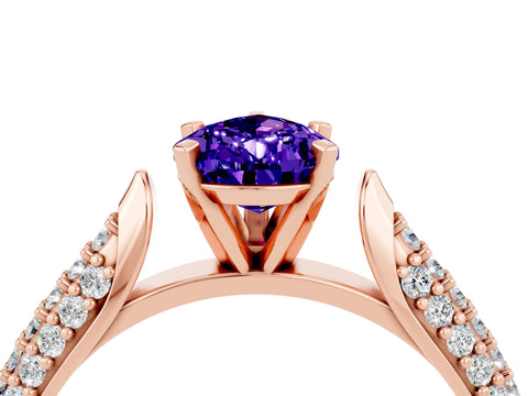 Rose gold Pear Cut Diamond Solitaire Engagement Ring with Pavé Band and Four-Prong Setting_4