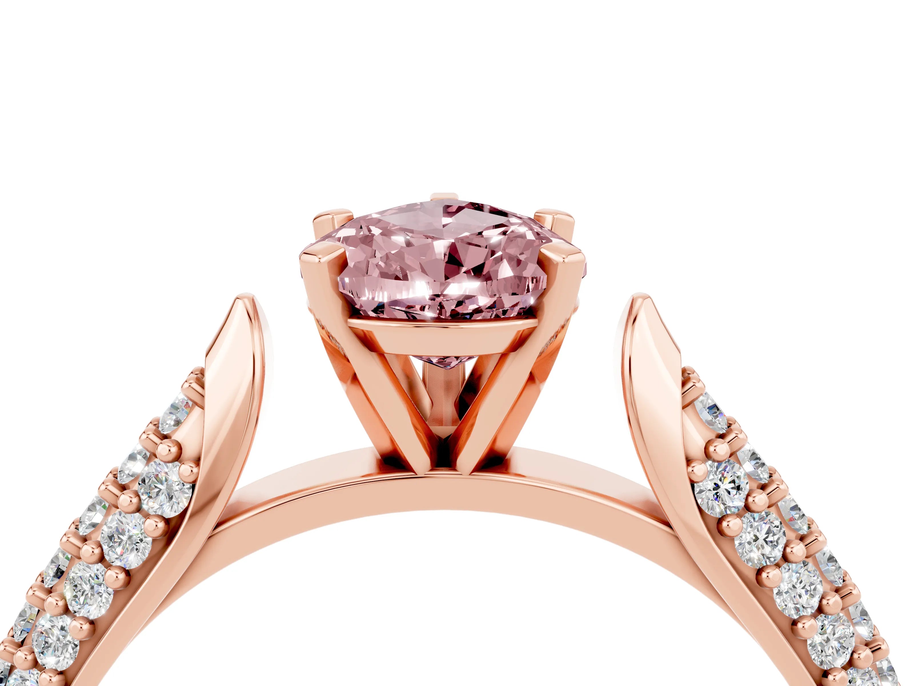 Rose gold Pear Cut Diamond Solitaire Engagement Ring with Pavé Band and Four-Prong Setting_4