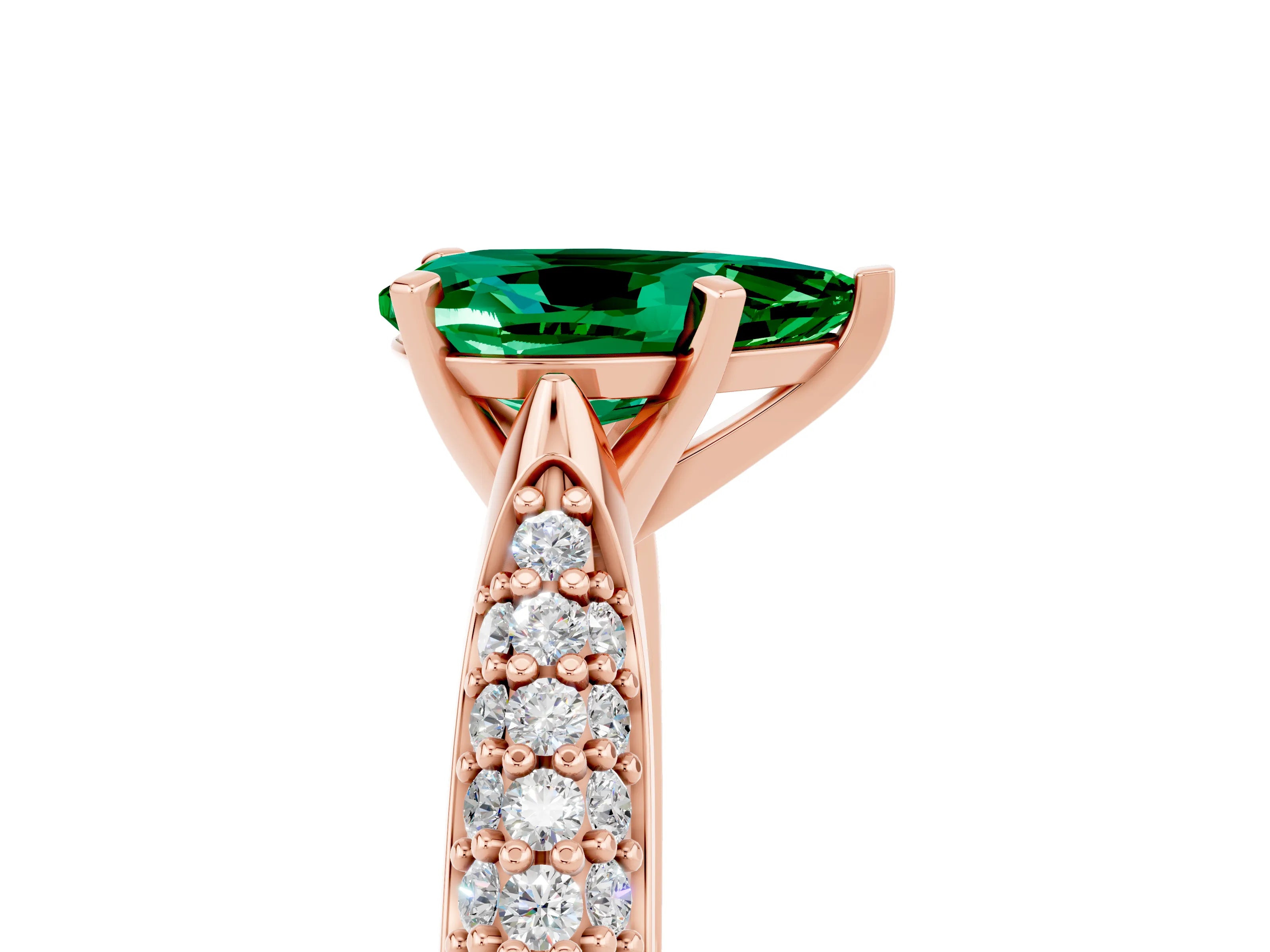 Rose gold Pear Cut Diamond Solitaire Engagement Ring with Pavé Band and Four-Prong Setting_5