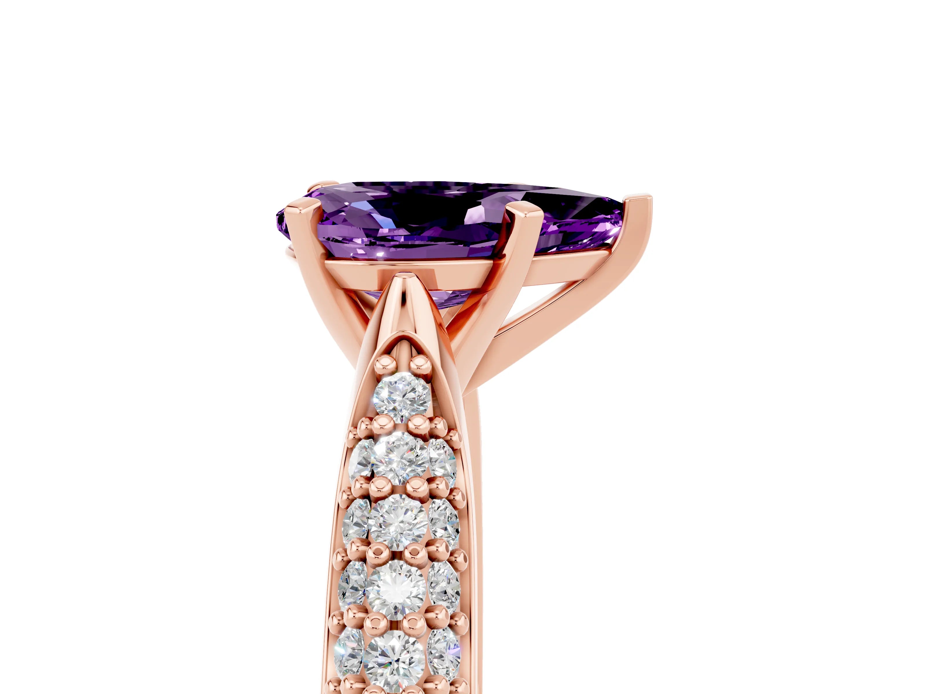 Rose gold Pear Cut Diamond Solitaire Engagement Ring with Pavé Band and Four-Prong Setting_5