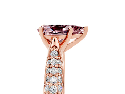 Rose gold Pear Cut Diamond Solitaire Engagement Ring with Pavé Band and Four-Prong Setting_5