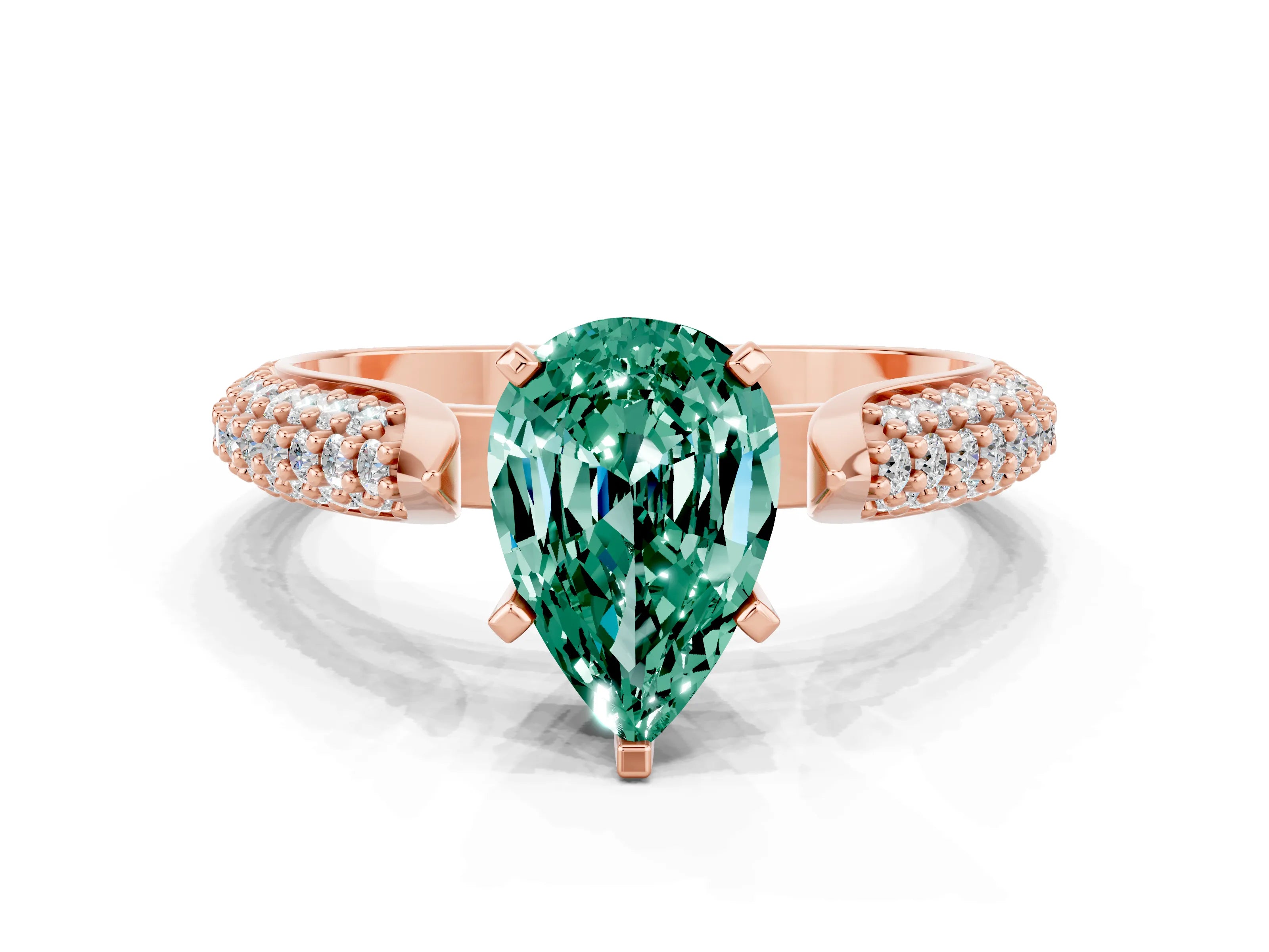 Rose gold Pear Cut Diamond Solitaire Engagement Ring with Pavé Band and Four-Prong Setting
