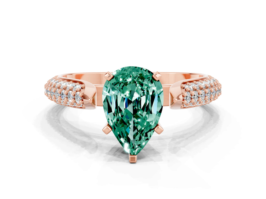 Rose gold Pear Cut Diamond Solitaire Engagement Ring with Pavé Band and Four-Prong Setting